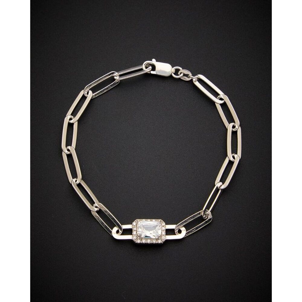 18K Italian Gold Over Silver 1.65 Ct. Tw. White Topaz & Diamond Bracelet, White